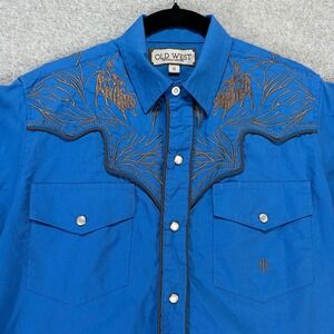 Old West Shirt Western Men S Blue Embroidered Cowboy Rodeo Style